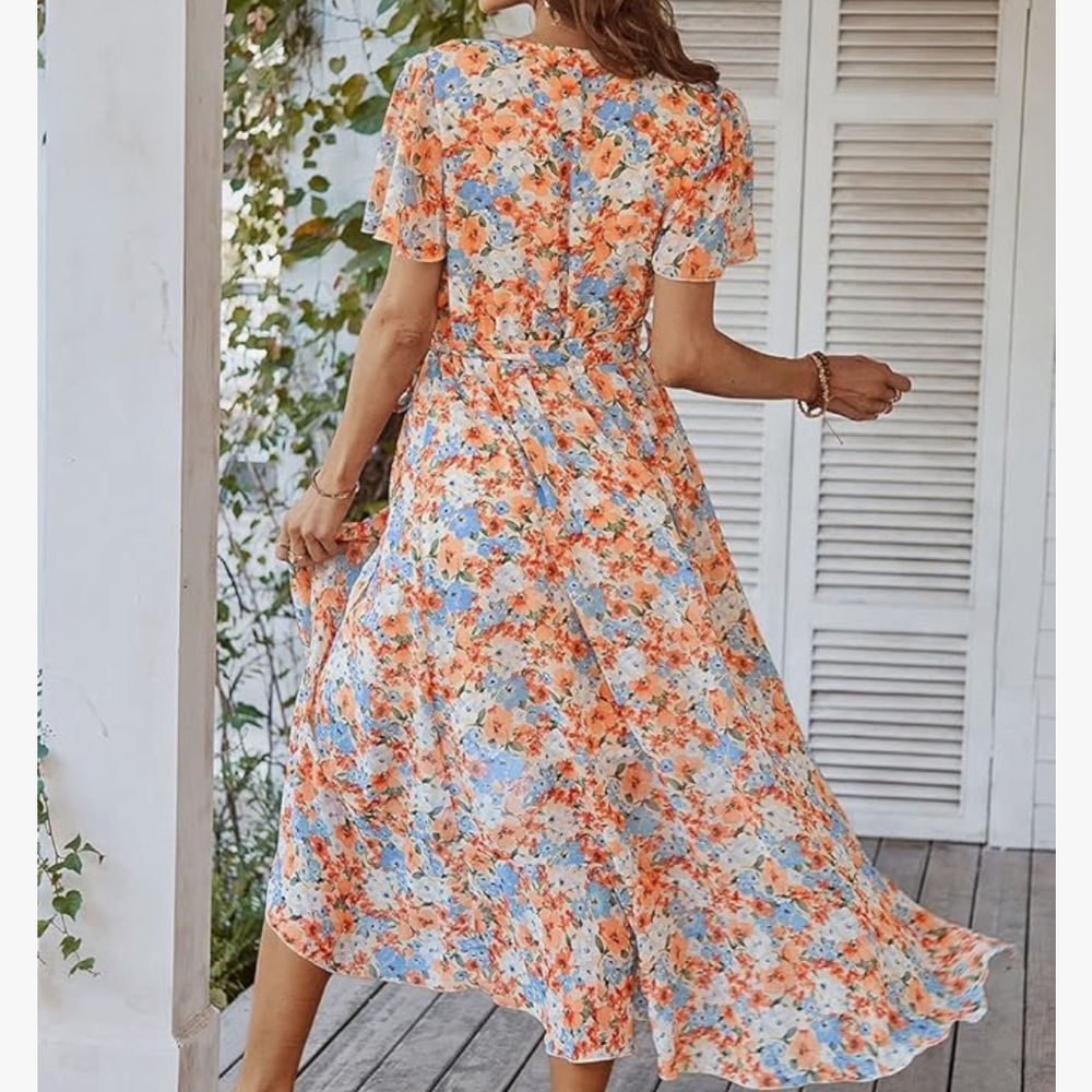 Faux wrap floral dress